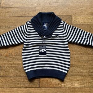 NWT Trotters London Cowl Neck Striped Sweater - 6-12 mo - Navy and White Stripe